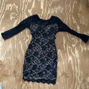 black open back lace dress
